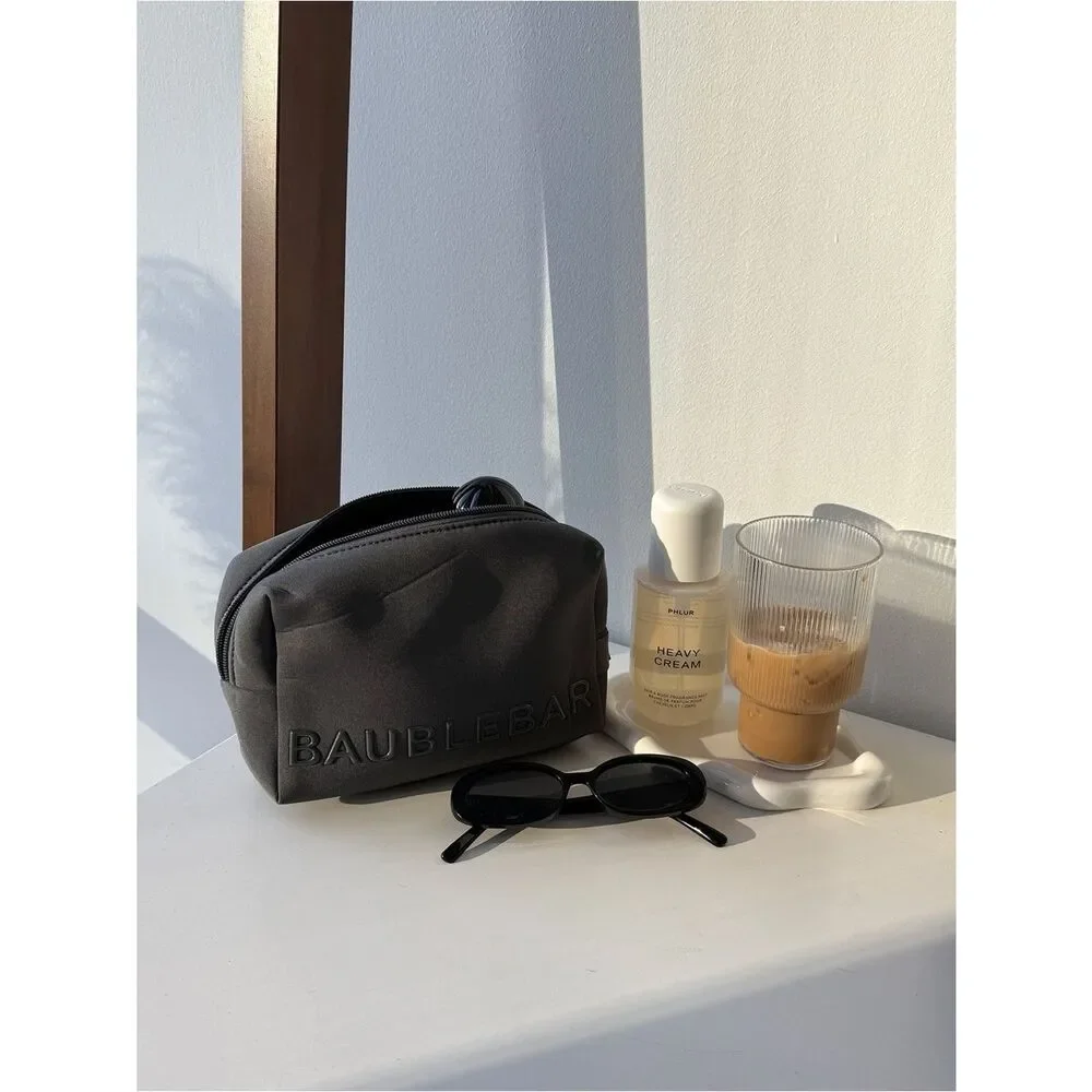BaubleBar Heather Gray Neoprene Take It Away Storage Pouch Travel Cosmetic Bag